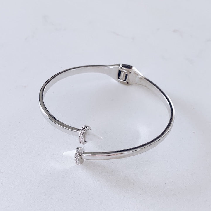 Silver Marble Spike Cuff Bracelet - Smart Jewelry Personal Safety Panic Device for Emergency - invisaWear